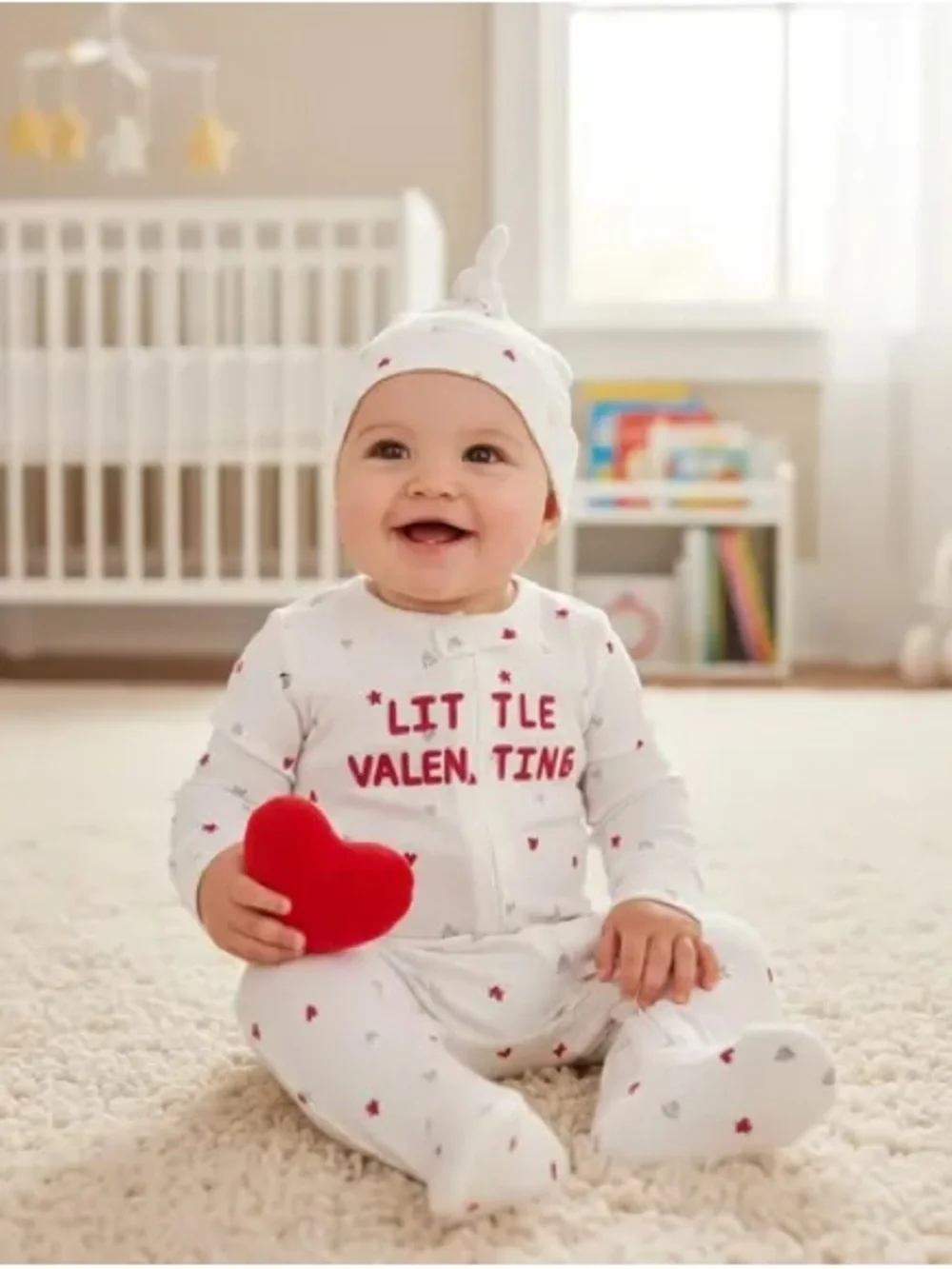 Carter’s just one you 'Little Valentine' Heart Print One-Piece with Hat NWT 9M